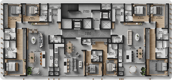 Planta tipo 1, 2 e 3